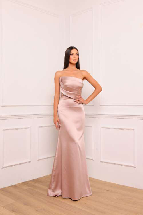 Little Mistress - Vestito Lungo Da Sposa In Raso Color Avorio Allacciato Al Collo - Foto 3